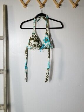 NO BOUNDARIES WOMEN'S FLORAL BLUE, WHITE, DARK OLIVE FLORAL BIKINI TOP SIZE L